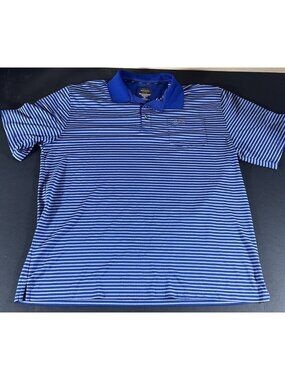 Greg Norman Mens Polo Shirt XXL Blue White Striped PlayDry Pullover 2XL